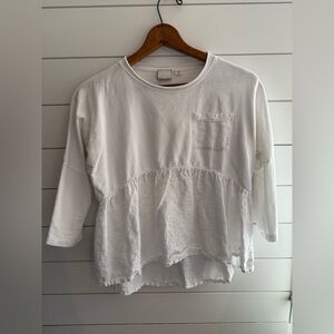 Anthropologie white peplum linen shirt size small (but oversized)